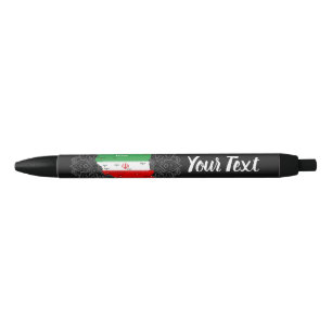 Iran kaart met vlag en embleem zwarte inkt pen
