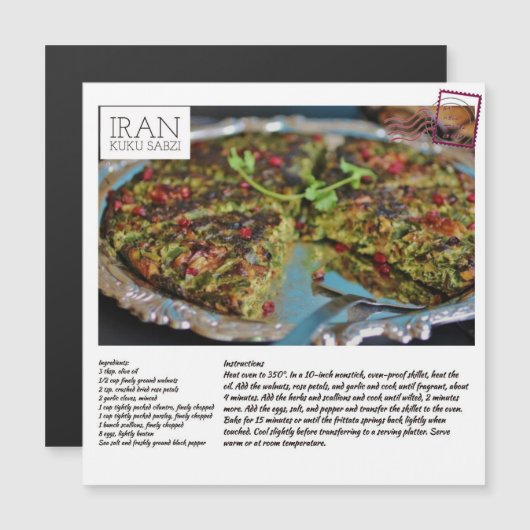 IRAN Kuku Sabzi Magnetisch Recept Briefkaart (Voorkant / Achterkant)