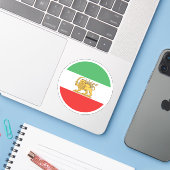 Iran Leeuw Vlag Ronde Sticker (Laptop met iPhone)