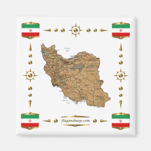 Iran Map + Flags Magnet (Voorkant)