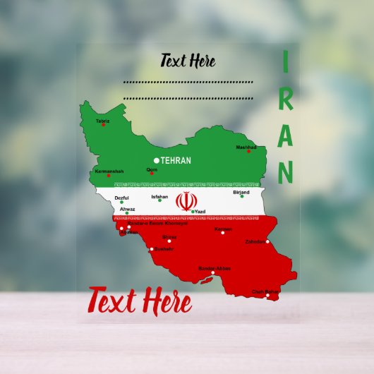 Iran Map with Flag and Emblem Acryl Bord (Neutraal)