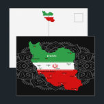 Iran Map with Flag and Emblem Briefkaart<br><div class="desc">Iran Political Map with capital Tehran,  national borders,  most important cities,  rivers and lakes. The Iranian Flag Colors are superposed on the Map Silhouette. Vector Illustration by BluedarkArt TheChameleonArt</div>