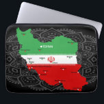 Iran Map with Flag and Emblem Laptop Sleeve<br><div class="desc">Iran Political Map with capital Tehran, national borders, most important cities, rivers and lakes. The Iranian Flag Colors are superposed on the Map Silhouette. Vector Illustration by BluedarkArt TheChameleonArt</div>