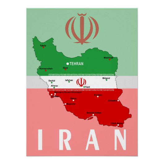 Iran Map with Flag and Emblem Perfect Poster (Voorkant)