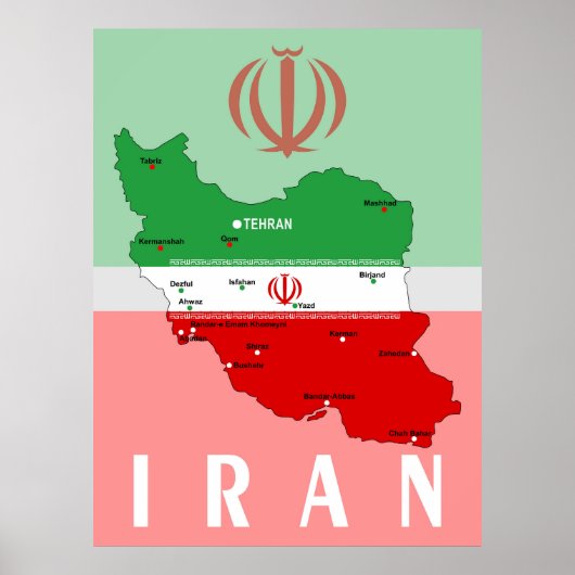 Iran Map with Flag and Emblem Poster (Voorkant)
