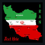 Iran Map with Flag and Emblem Poster<br><div class="desc">Iran Political Map with capital Tehran, national borders, most important cities, rivers and lakes. The Iranian Flag Colors are superposed on the Map Silhouette. Vector Illustration by BluedarkArt TheChameleonArt</div>