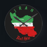 Iran Map with Flag and Emblem Ronde Klok<br><div class="desc">Iran Political Map with capital Tehran, national borders, most important cities, rivers and lakes. The Iranian Flag Colors are superposed on the Map Silhouette. Vector Illustration by BluedarkArt TheChameleonArt</div>