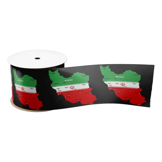 Iran Map with Flag and Emblem Satijnen Lint (Spoel)