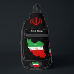 Iran Map with Flag and Emblem Sling Bag<br><div class="desc">Iran Political Map with capital Tehran,  national borders,  most important cities,  rivers and lakes. The Iranian Flag Colors are superposed on the Map Silhouette. Vector Illustration by BluedarkArt TheChameleonArt</div>