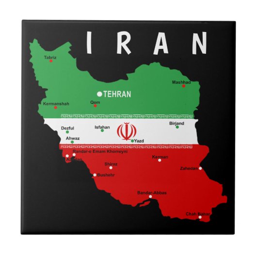 Iran Map with Flag and Emblem Tegeltje (Voorkant)