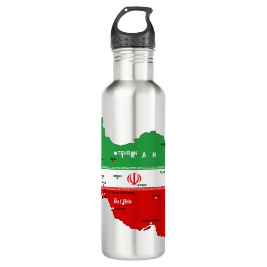 Iran Map with Flag and Emblem Waterfles (Voorkant)