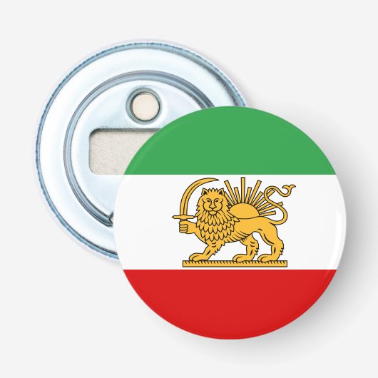 Iran, Perzische vlag met Lion, Shah van Iran Button Flesopener (Voorkant)