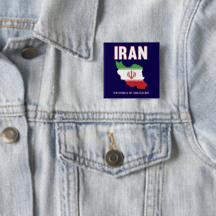 Iran Pride Iraanse vlag kaart Perzië Vierkante Button 5,1 Cm