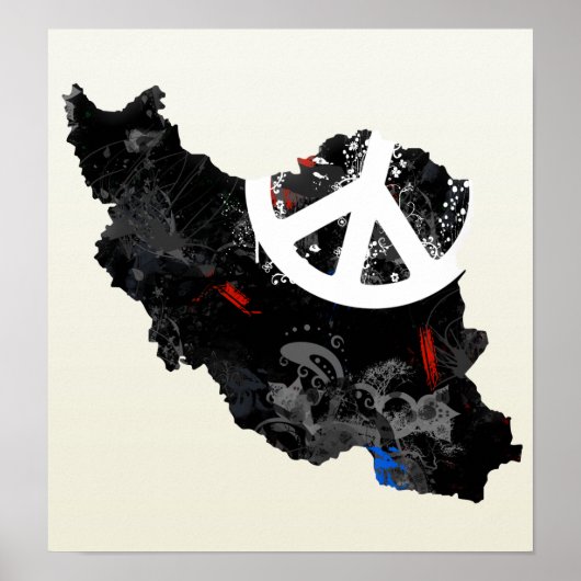 Iran Trendy Peace Sign met Iraanse kaart Poster (Voorkant)