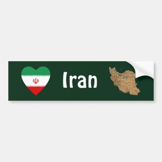 Iran Vlag Hart + Landkaart Bumpersticker (Voorkant)