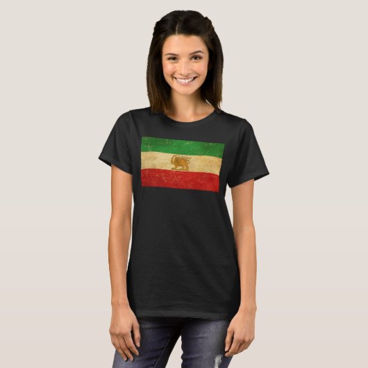 Iran Vlag Leeuw en zon sjah van Iran Vlag T-shirt (Voorkant volledig)
