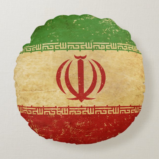 Iran Vlag Vintage Ontwerp Rond Kussen (Voorkant)
