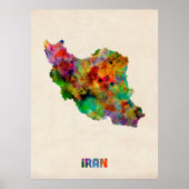 Iran Waterverf Map Poster (Voorkant)