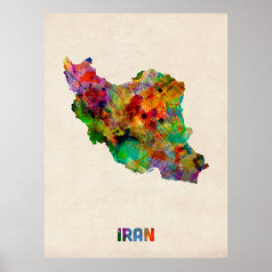 Iran Waterverf Map Poster