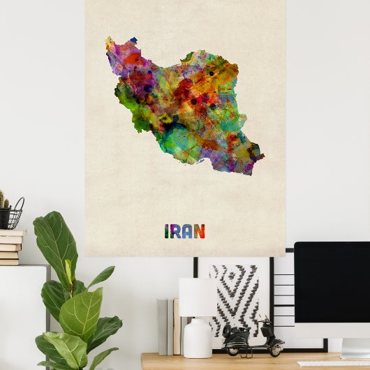 Iran Waterverf Map Poster (Thuiskantoor)