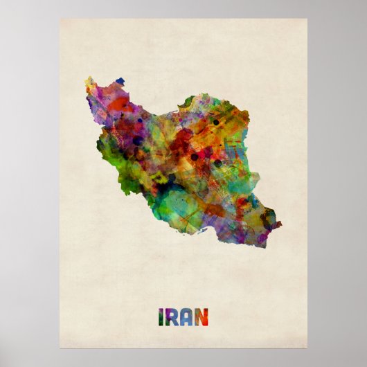 Iran Waterverf Map Poster (Voorkant)