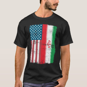  IRANIAN ROOTS Half-American Flag USA IRAN FLAG T-shirt