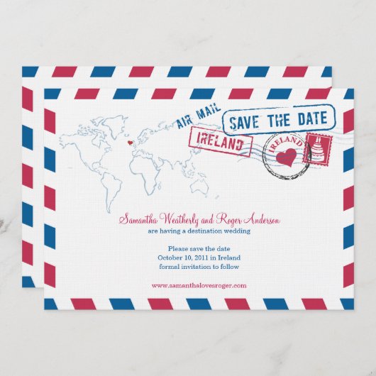Ireland Air Mail Wedding Save the Date (Voorkant / Achterkant)