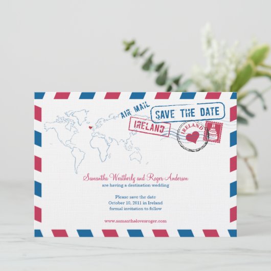 Ireland Air Mail Wedding Save the Date (Staand voorkant)