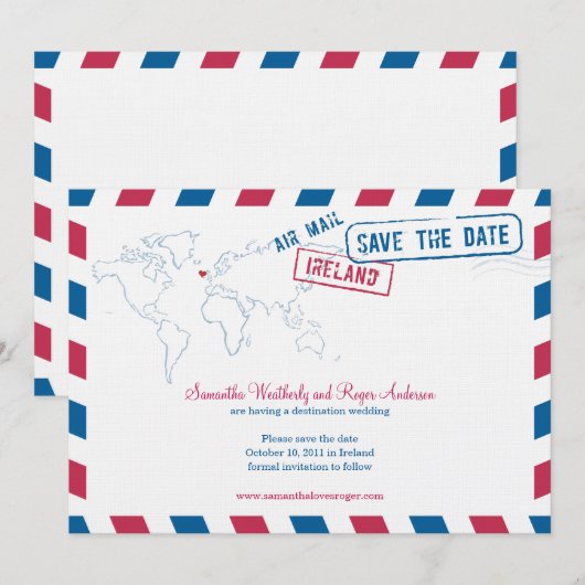 Ireland Air Mail Wedding Save the Date (Voorkant / Achterkant)