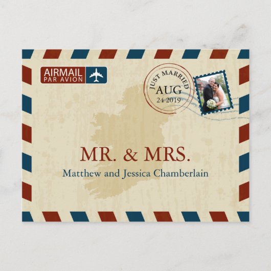 Ireland Airmail | Huwelijk Dank u Briefkaart (Voorkant)