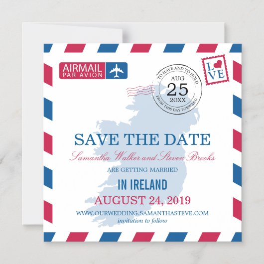 Ireland Airmail Sla de datum op Magnetische Uitnodiging (Voorkant)
