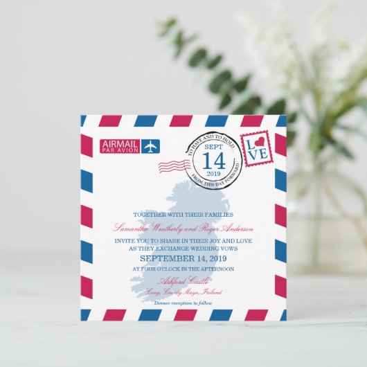 Ireland Airmail Wedding Kaart (Staand voorkant)