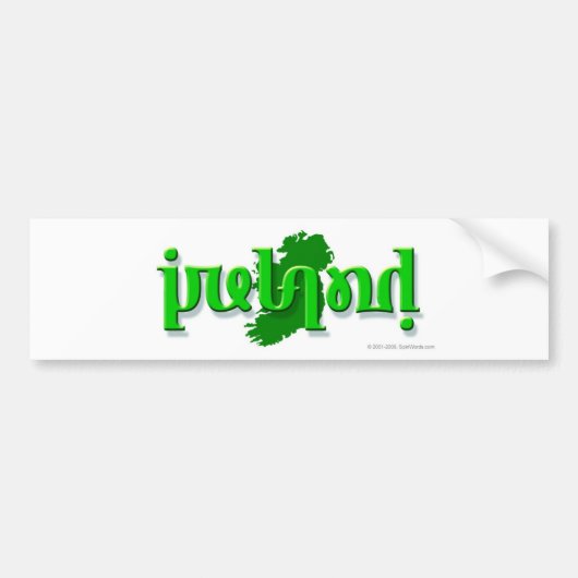 "Ireland" ambigram op een silhouette van Ierland Bumpersticker (Voorkant)