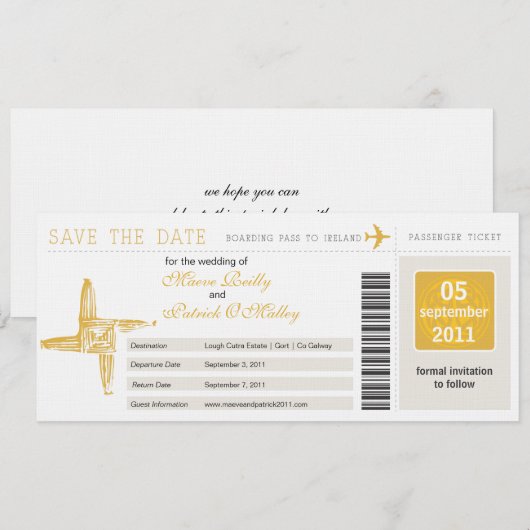 Ireland Boarding Pass Wedding Save the Date (Voorkant / Achterkant)