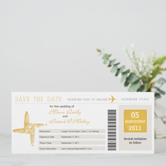 Ireland Boarding Pass Wedding Save the Date (Staand voorkant)