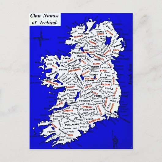 Ireland Clan Names Vintage Map Postcard Briefkaart (Voorkant)