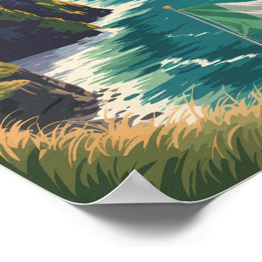 Ireland Cliffs of Moher Illustration Travel Art Poster (Hoek)