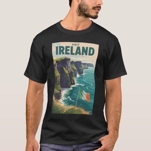 Ireland Cliffs of Moher Illustration Travel Art T-shirt (Voorkant)