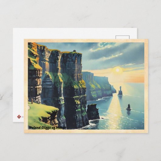 Ireland Cliffs of Moher Vintage Briefkaart (Voorkant / Achterkant)