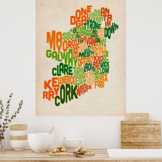 Ireland Eire County Text Map Poster (Keuken)