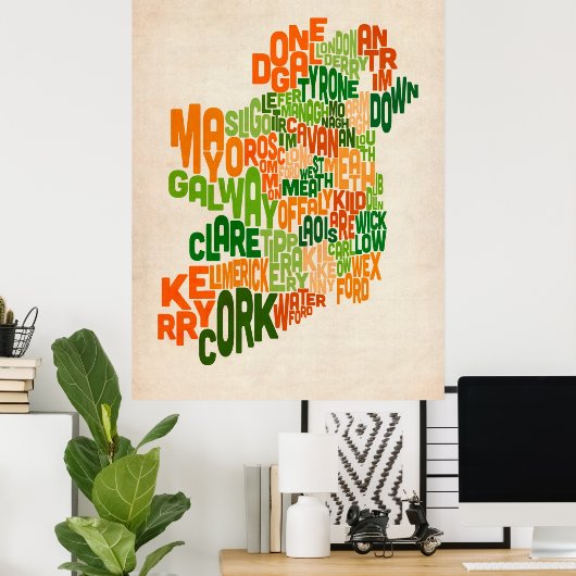 Ireland Eire County Text Map Poster (Thuiskantoor)