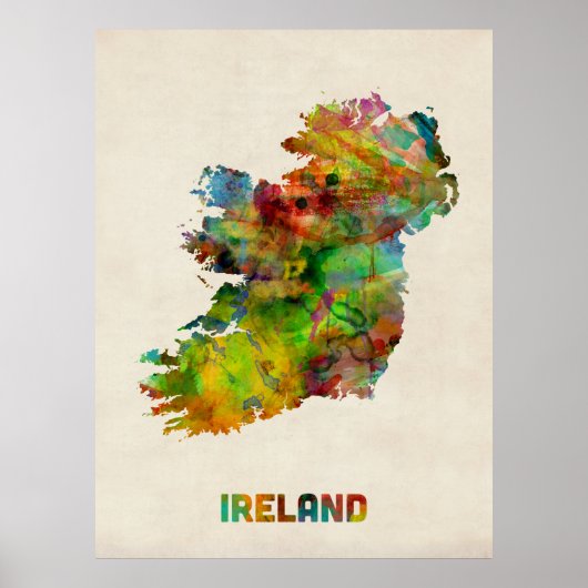 Ireland Eire Waterverf Map Poster (Voorkant)