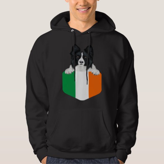 Ireland Flag Border Collie Dog In Pocket Hoodie (Voorkant)
