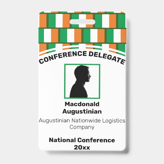 IRELAND FLAG Gepersonaliseerd Logo Foto-ID Naam Badge (Front)