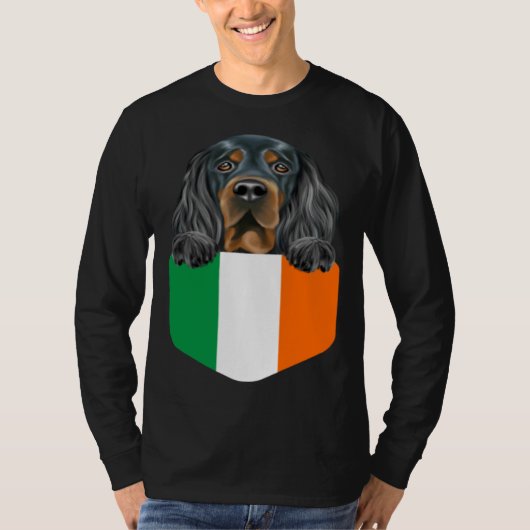 Ireland Flag Gordon Setter Dog In Pocket T-shirt (Voorkant)