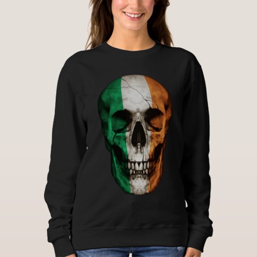 Ireland Flag Skull Irish Roots Proud Patriotic Trui (Voorkant)