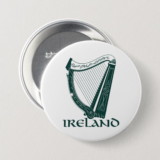 Ireland Harp Design, Irish Harp Ronde Button 7,6 Cm (Voorkant /achterkant)