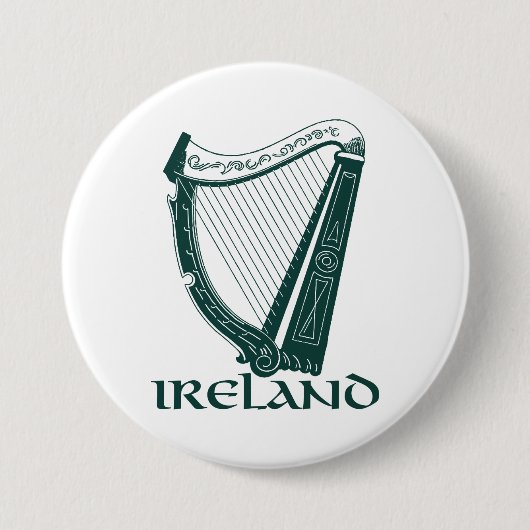 Ireland Harp Design, Irish Harp Ronde Button 7,6 Cm (Voorkant)