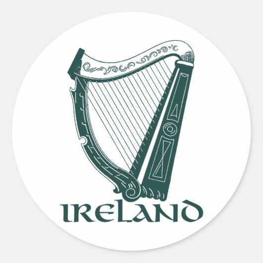 Ireland Harp Design, Irish Harp Ronde Sticker (Voorkant)