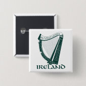 Ireland Harp Design, Irish Harp Vierkante Button 5,1 Cm (Voorkant /achterkant)